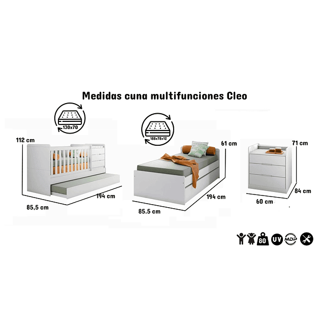Cuna Multifuncional Cleo Blanco 