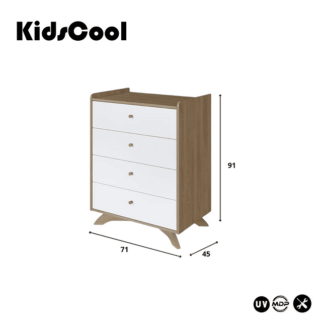 Comoda Blanco Miel Affet 4 Cajones 