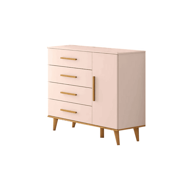 Comoda Rosado Miel Ludmila 4 Cajones Y Puerta 