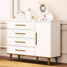 Comoda Blanco Miel Ludmila 4 Cajones Y Puerta 
