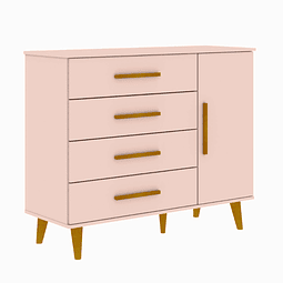 Comoda Rosado Miel Ludmila 4 Cajones Y Puerta 