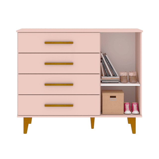 Comoda Rosado Miel Ludmila 4 Cajones Y Puerta 