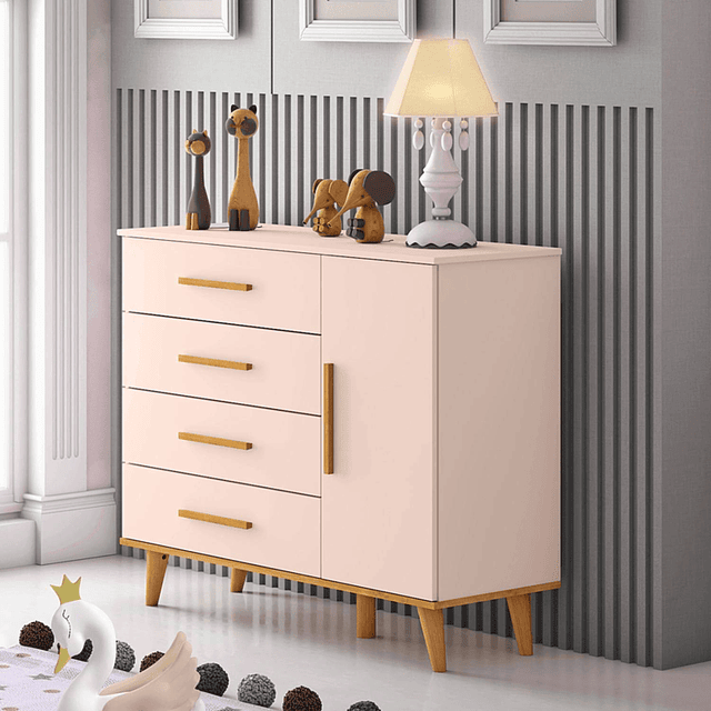 Comoda Rosado Miel Ludmila 4 Cajones Y Puerta 