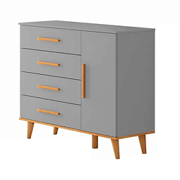 Comoda Gris Miel Ludmila 4 Cajones Y Puerta 