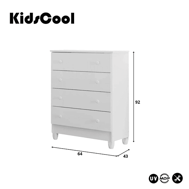 Comoda Blanco Mel 4 Cajones 