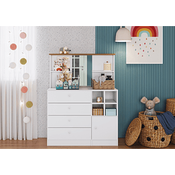 Comoda infantil 4 cajones puerta con espejo Amore