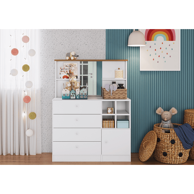 Comoda infantil 4 cajones puerta con espejo Amore