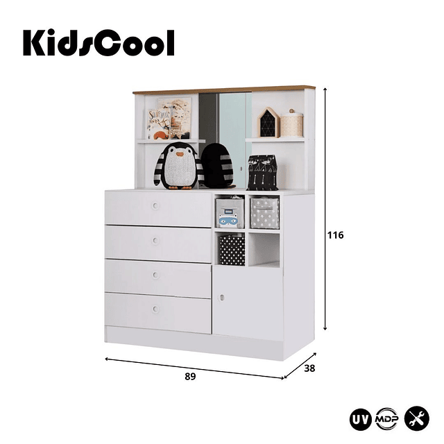 Comoda infantil 4 cajones puerta con espejo Amore