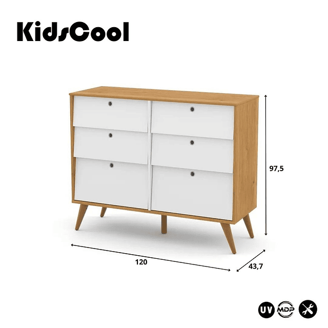 Cómoda 6 Cajones Blanco/Eco Wood Gold