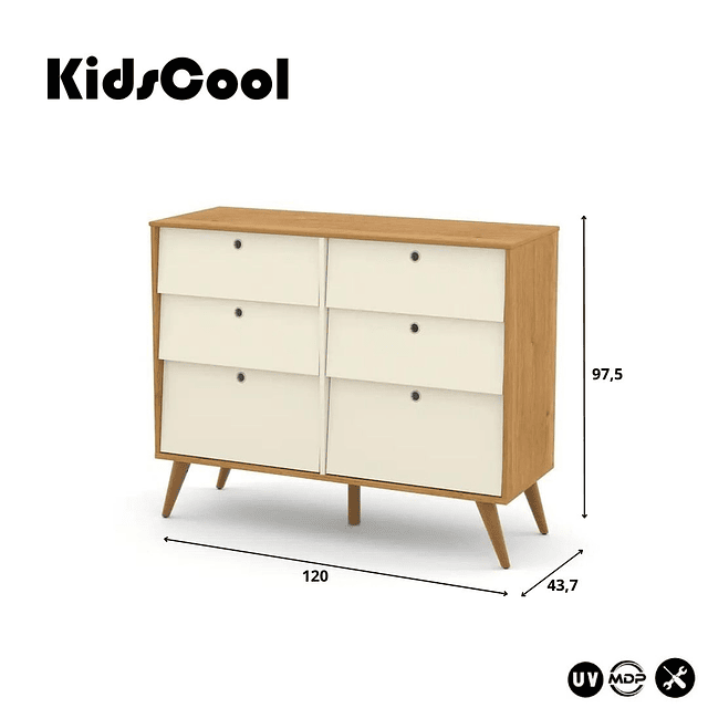 Cómoda 6 Cajones Beige/Eco Wood Gold 