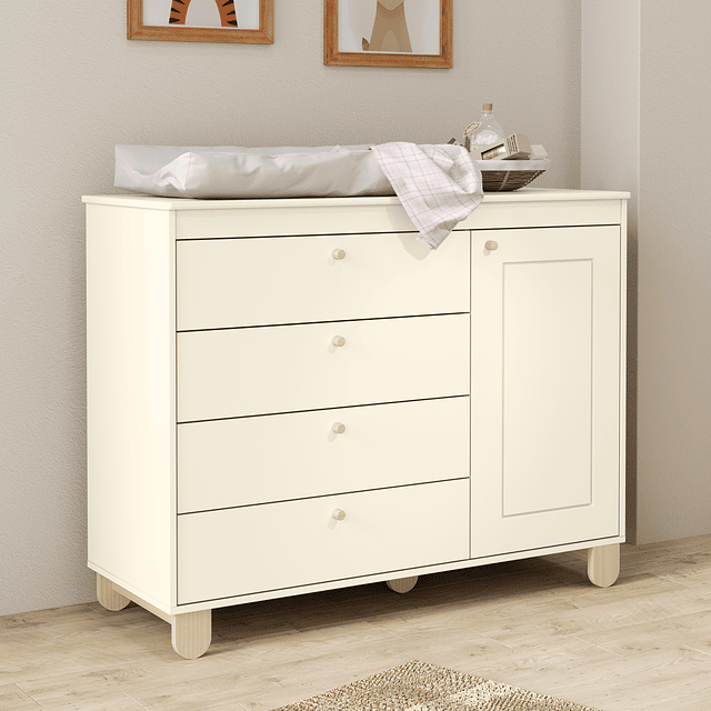 Comoda Con Puerta Beige Negro Cinza