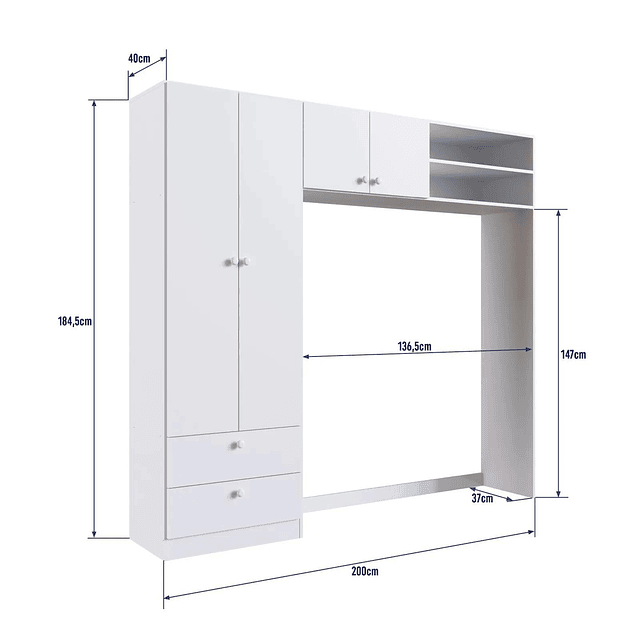 Ropero 4 puertas 2 cajones blanco