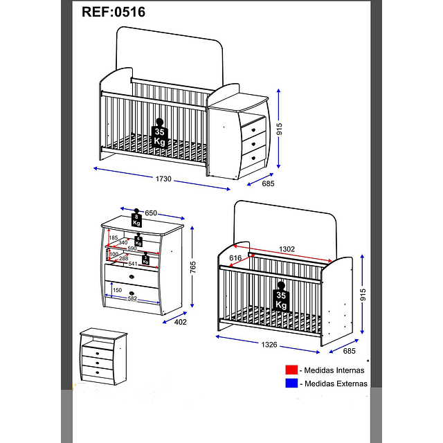 Cuna con Mudador Bambini Gris