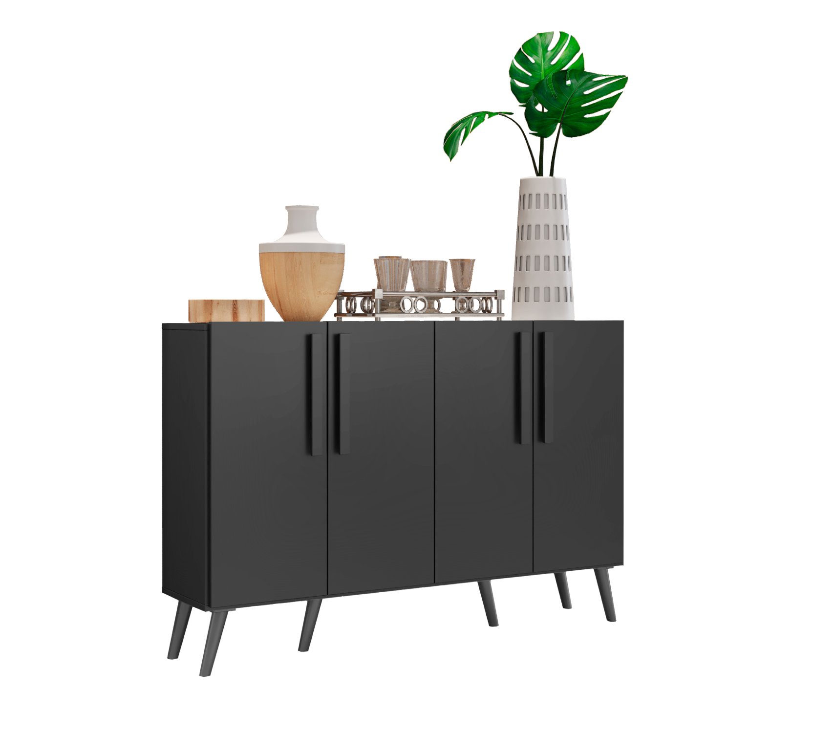 Buffet Retro Viena 4 Puertas Negro