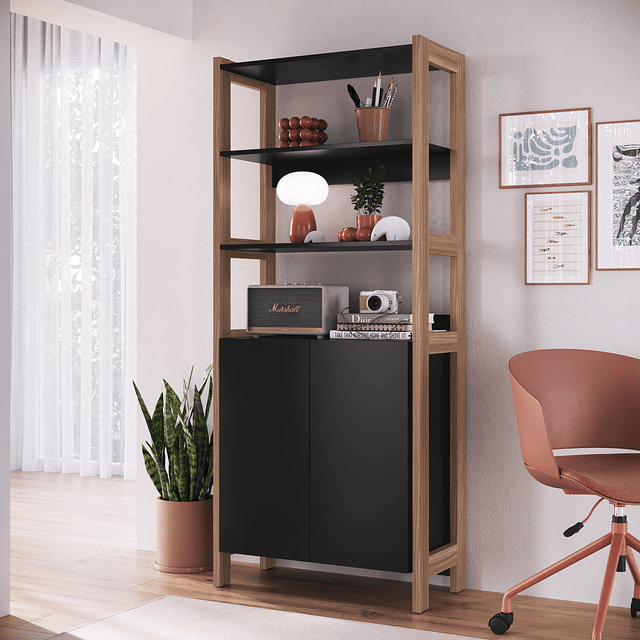 Estante Vertical 2 Puertas Negro Castaño 