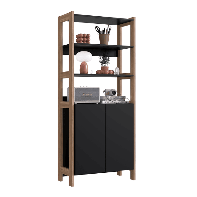 Estante Vertical 2 Puertas Negro Castaño 