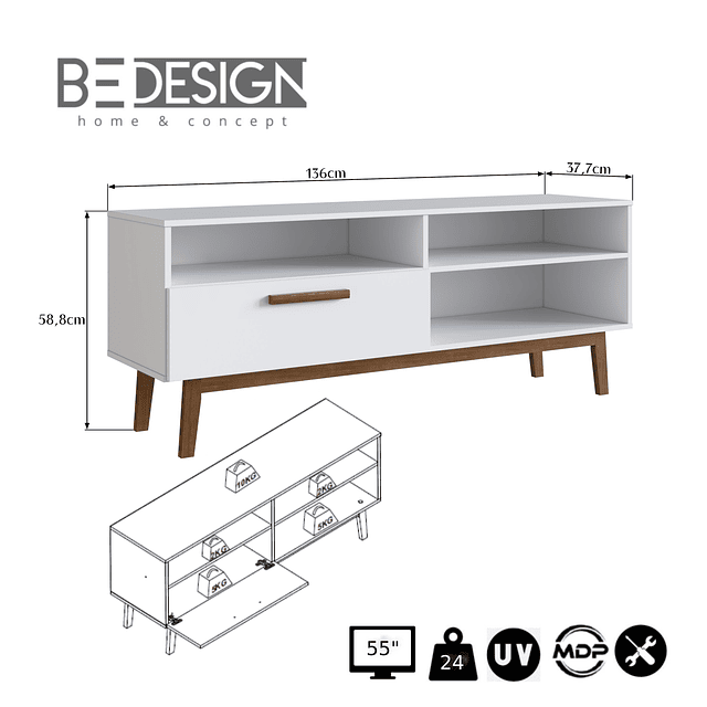 Rack TV 55 4 Espacios Blanco