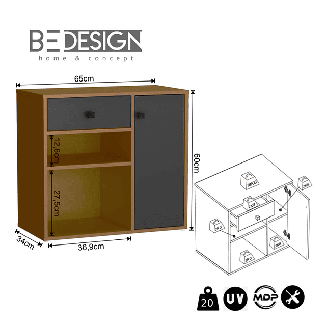 Organizador Multiuso Puerta&cajón Miel Negro
