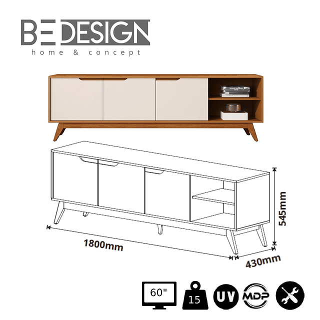 Rack Tv Tucumán 3 Puertas Caramelo Perla