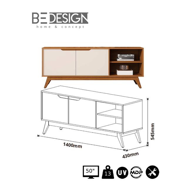 Rack Tv Tucumán 2 Puertas Caramelo Perla