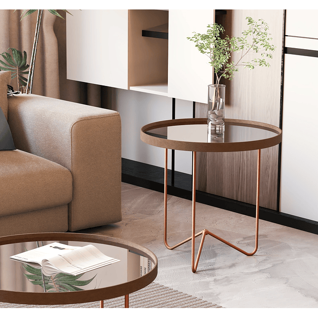 Mesa Lateral Redonda Espejo Bronce