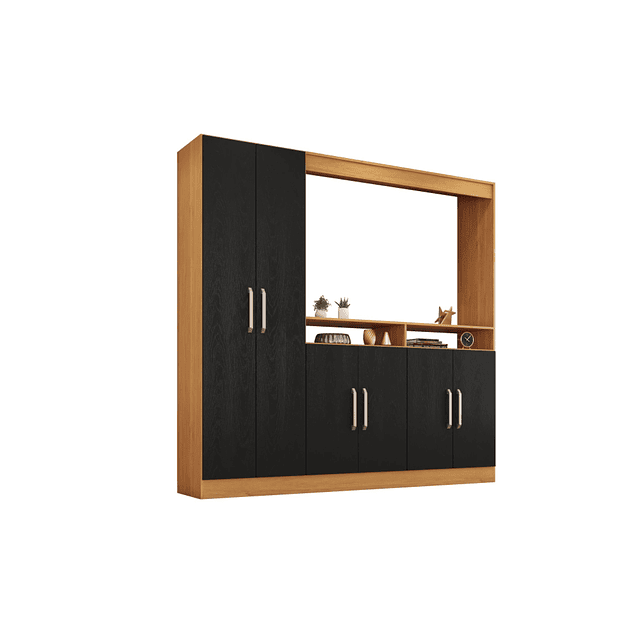 Rack TV Con Armario 6 Puertas Negro Caramelo 