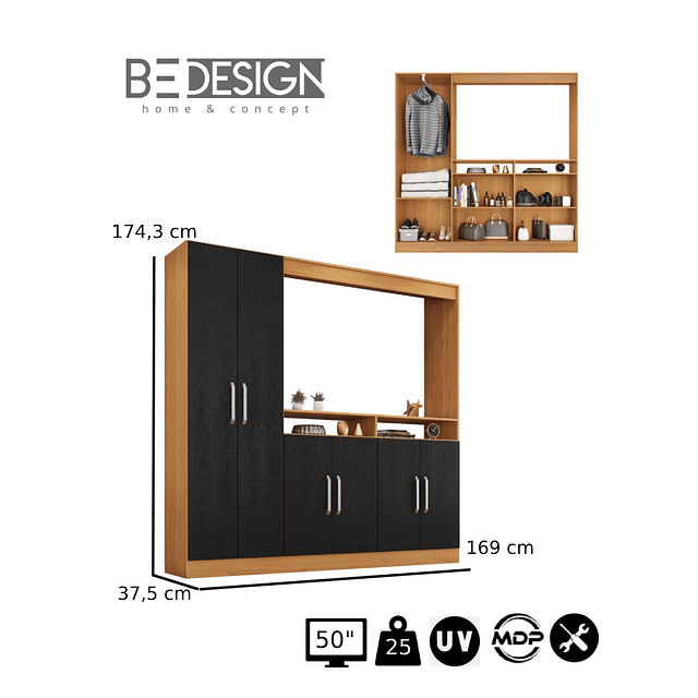 Rack TV Con Armario 6 Puertas Negro Caramelo 