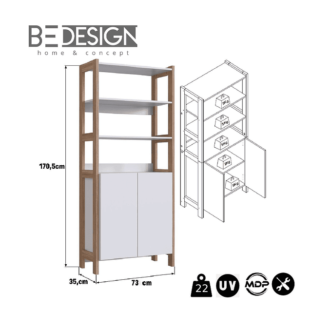 Estante Vertical 2 Puertas Blanco Castaño 