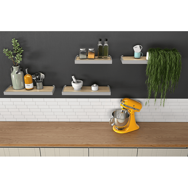 Repisa Duetto Roble Con Borde Blanco