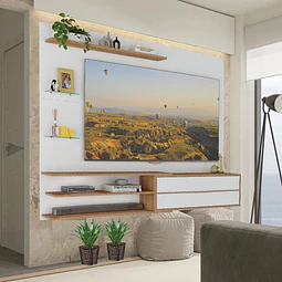 Rack de Pared Flotante para TV hasta 65" MP1064 Be Design Blanco Miel.       (180X 141,5X 30 cms)