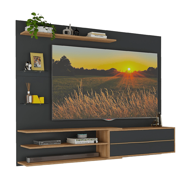 Rack Pared Be65" Negro Miel