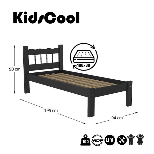 Cama Individual Negro Be 