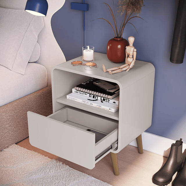 Velador Retro Un Cajón Roble Claro