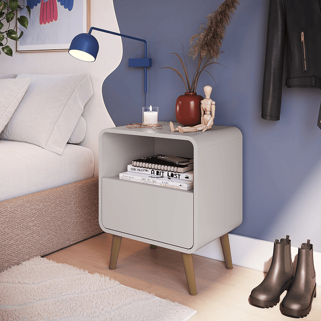 Velador Retro Un Cajón Roble Claro