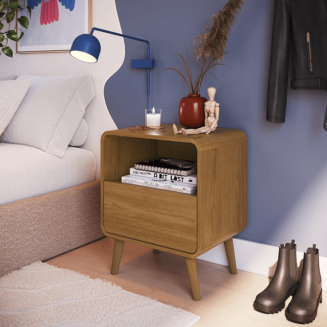 Velador Retro Un Cajón Roble Oscuro