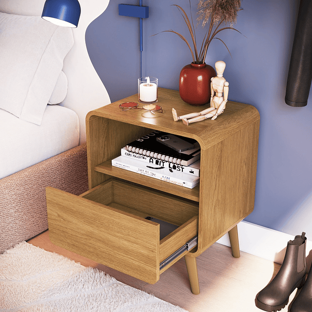 Velador Retro Un Cajón Roble Oscuro