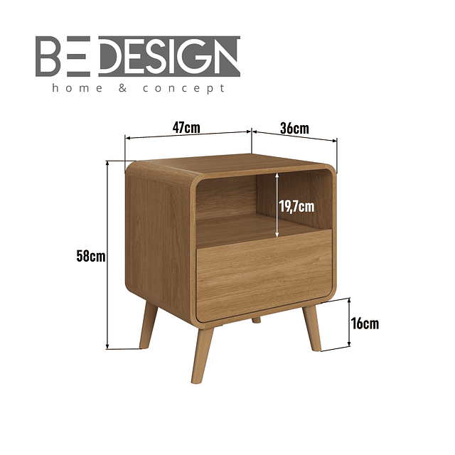 Velador Retro Un Cajón Roble Oscuro