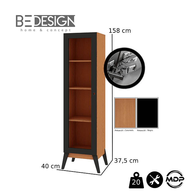 Vitrina 1 Puerta Malta Caramelo Negro