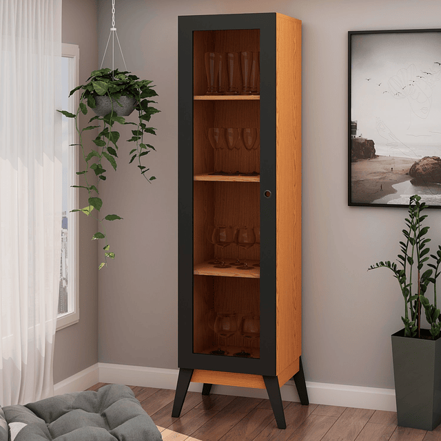 Vitrina 1 Puerta Malta Caramelo Negro