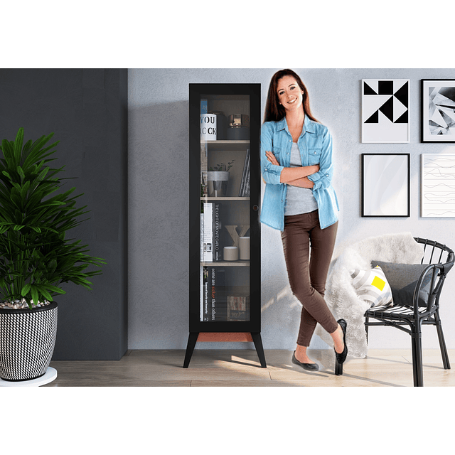 Vitrina 1 Puerta Malta Caramelo Negro