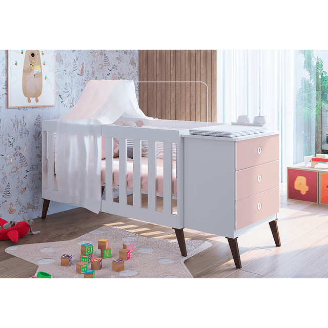 Cuna Con Cajonera Encanto Rosada