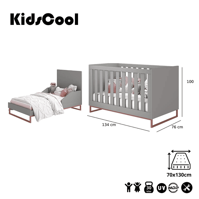 Cuna Noah Design Gris Base Cobre