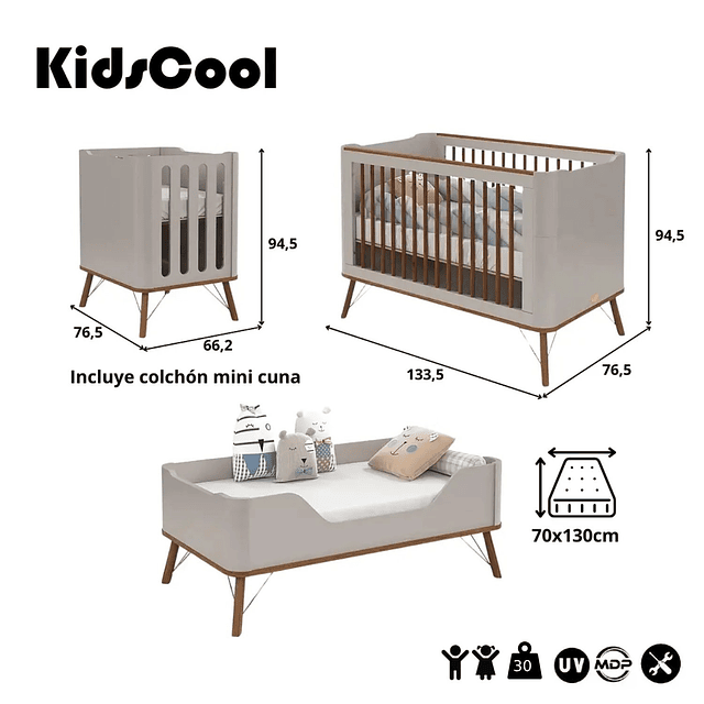 Cuna Albi 3 Funciones En 1 Gris