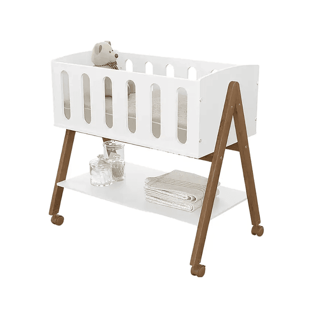 Mini cuna colecho Liv Blanca/Eco wood Con ruedas