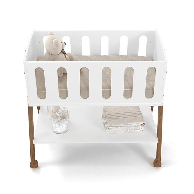 Mini cuna colecho Liv Blanca/Eco wood Con ruedas