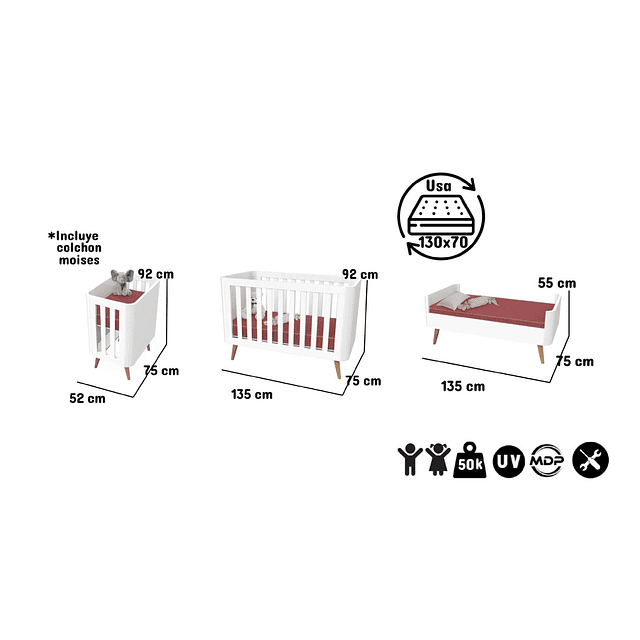Cuna Blanca Agatha 3 Funciones