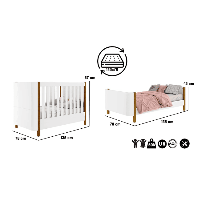 Cuna Blanca Miel Olivia 2 Funciones 