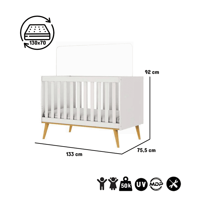 Cuna Blanco Miel Ludmila 2 Funciones