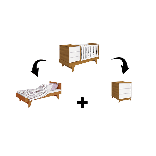Cuna 3 en 1 Noah blanco Caramelo 