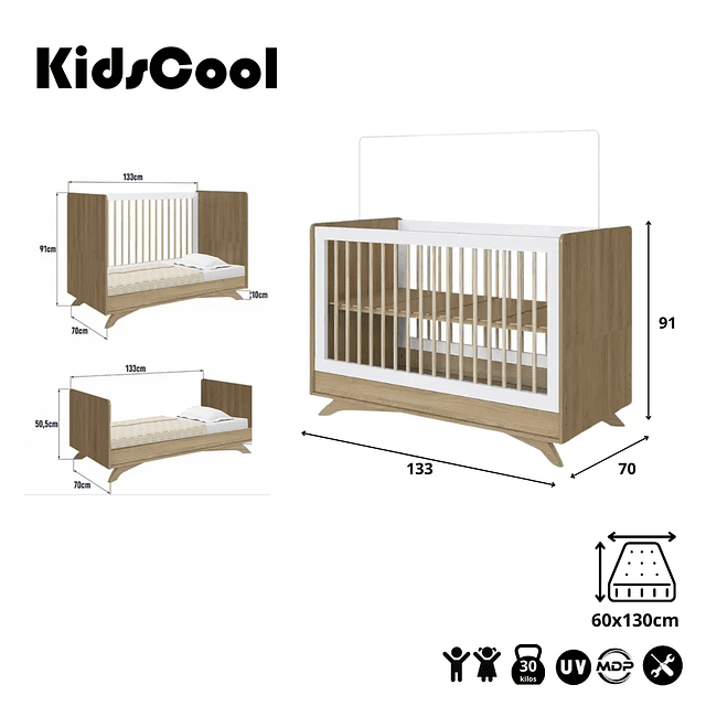 Cuna Blanca Miel 3 Funciones Affet 